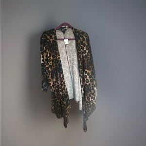 Leopard Print Cardigan Open Front High Low Hem 3/4 Sleeve Sz 3X NWT